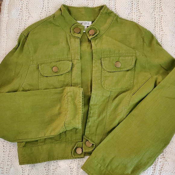 90's Green cropped vintage linen jacket - Picture 8 of 9